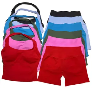 DFYNE Dynamic 2-Piece Set: Snatched Waist Halter Top + High-Rise Scrunch Shorts