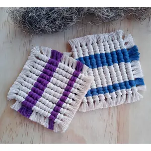 Macrame Coasters, Two Toned Macrame Coasters, Handmade Coasters, Two Toned Vertical Clove Hitch Coasters