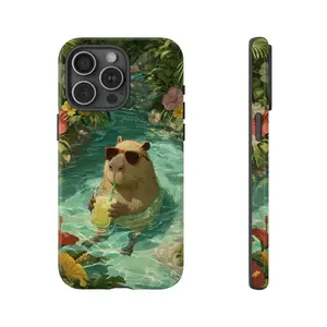 Capybara Sunglasses Summer Drink Phone Case For Iphone 17 pro max, SamSung and more Phone Cases Phone Cover Hard Case Tough 2-piece Phone Case