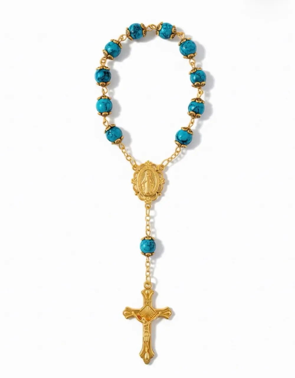 Blue Miraculous Mary One-Decade Rosary  religious bracelet