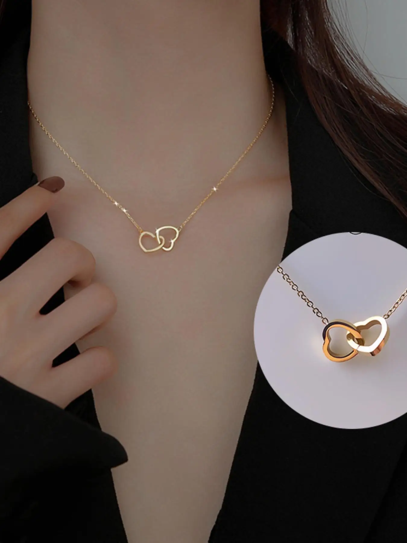 Versatile Double Hollow out Heart Pendant Necklace for Gift, Stainless Steel Chain Necklace Jewelry for Party, Trendy Teen Girl Accessories As Gift fo