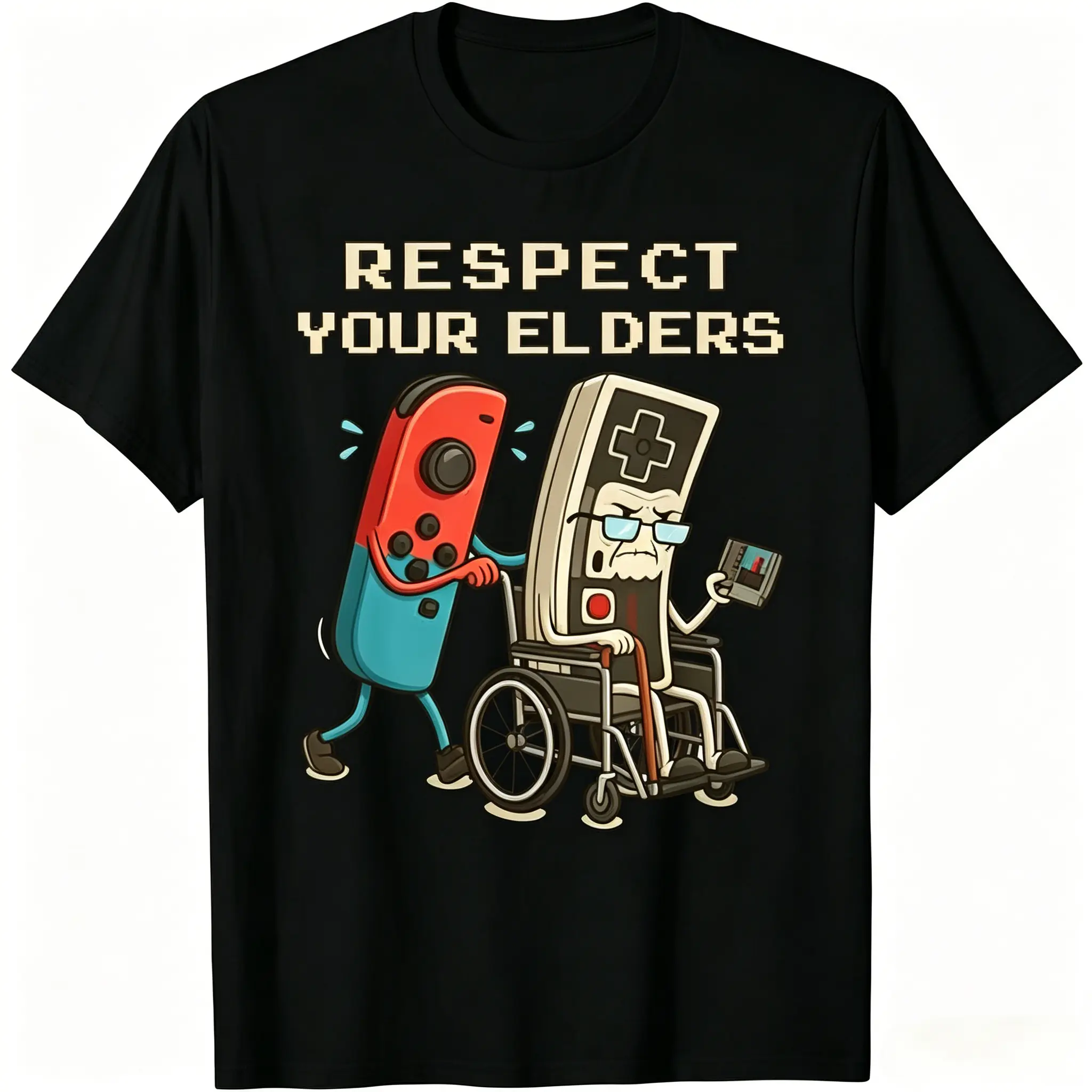 Men's Vintage Gamer Graphic T-Shirt, Funny Old Man Theme Print in 100% Cotton, Casual Short Sleeve Round Neck Top, Tops, Menswear, Cargo Pants, Graphic Tees