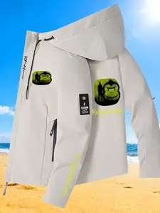 Men's Hooded Jacket Outdoor Fishing Fluorescent Monkey Logo Lightweight Fishing Coat Youth/fishing Enthusiasts Camping/hiking
