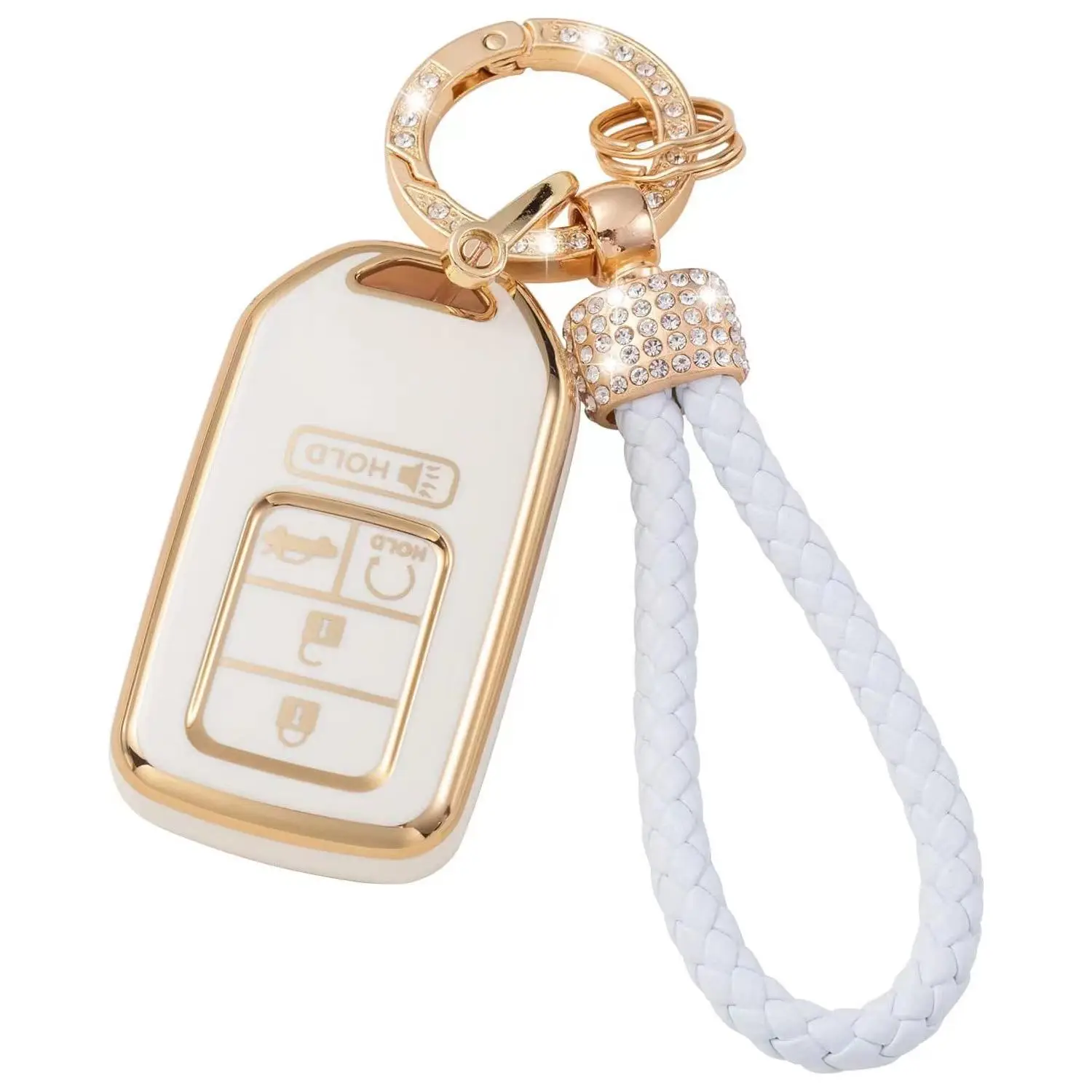 Rhinestones Decor Car Key Case with Key Ring, Car Key Protective Cover with Keychain, Car Key Protector for Honda Accord Civic Crv Pilot Ridgeline Ody