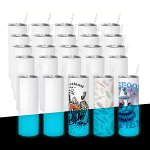 AGH Glow In The Dark 20oz Sublimation Skinny Tumbler - Matte White to Blue Double Wall Insulated Drinkware Stylish and Portable Flasks Bottled