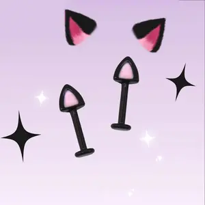 Pet Diary - Black and White Cat Ear Cuff Studs Demon Earrings Cartilage Studs Cute