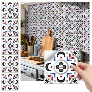 24PCS/Box FHZ Classic Art Tile Stickers | Retro Bohemian Colorful Geometric Pattern Matte PET | Peel & Stick Waterproof Oil-Proof Kitchen Backsplash Decor
