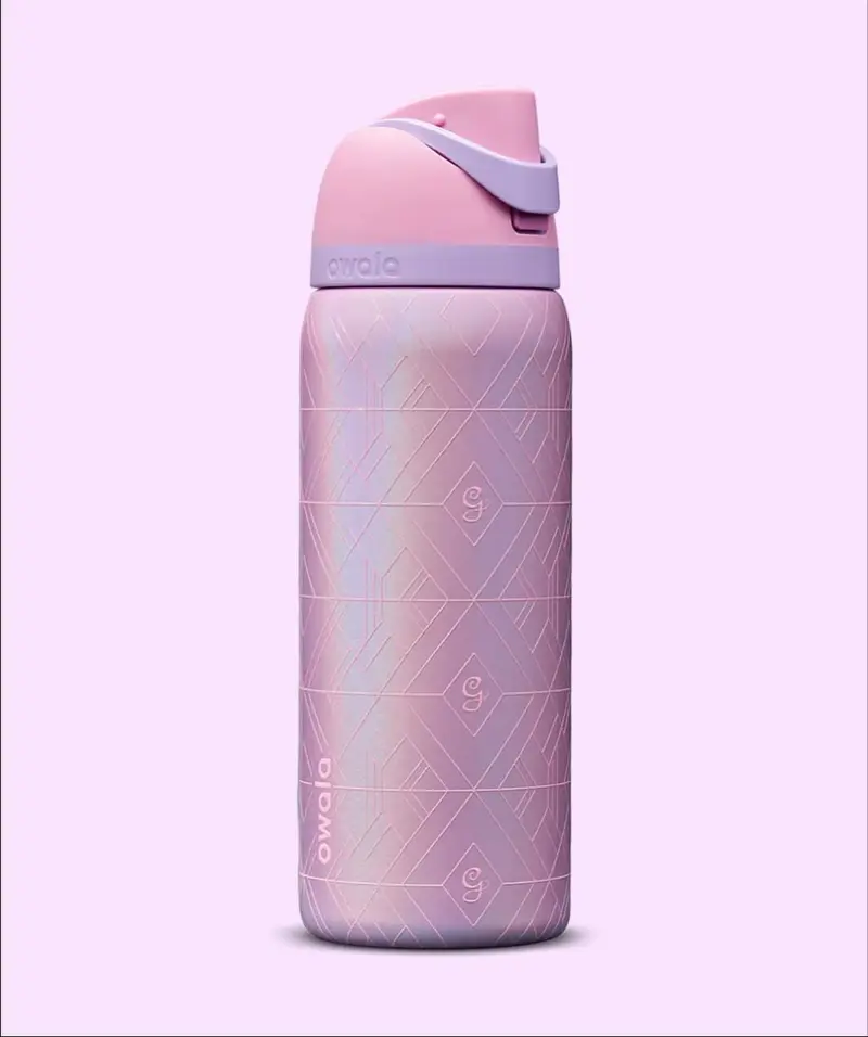 Owala 32oz Pink-Purple Gradient Diamond Insulated Bottle Stainless Steel Leak-Proof Lid Holographic Design Perfect for Daily Commute & Office  candy  coated  water tumbler