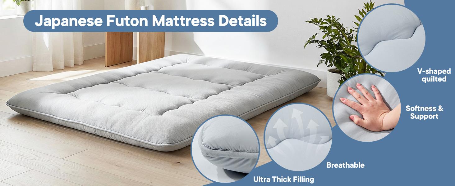 Memory Foam Futon Mattress, Foldable Tatami Floor Mattress with Storage Bag, Space-Saving & Comfortable