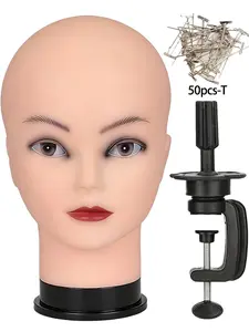 Professional Bald Mannequin Head for Makeup Practice, Wig Display, Hat Helmet Glasses Holder, Includes Free Clip Stand