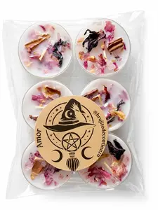 Decorated Tea Light Candle Set – Soy Wax Tea Lights with Botanical & Stone Accents for Home Décor and Relaxing Atmosphere (6 Pack)