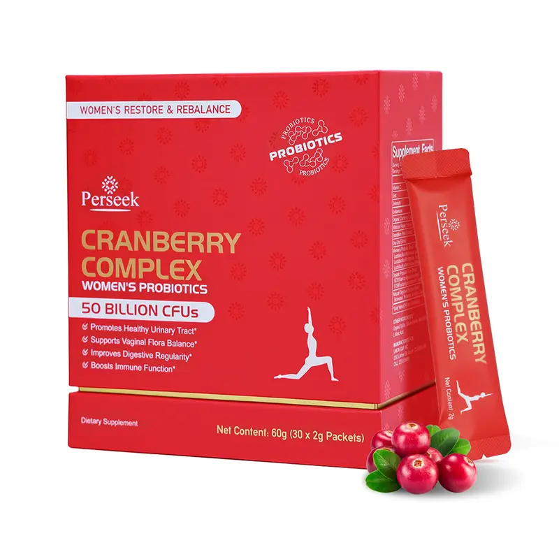 Perseek Women’s Edible Probiotic Vitamin Dietary Supplement with Cranberry Complex Extracts - 50B CFUs, Amylase, Antioxidants, Bifidobacterium Lactis, Digestive Regularity, Immune Support, Intimate Care, Prop 65 Safe - 30 Packets
