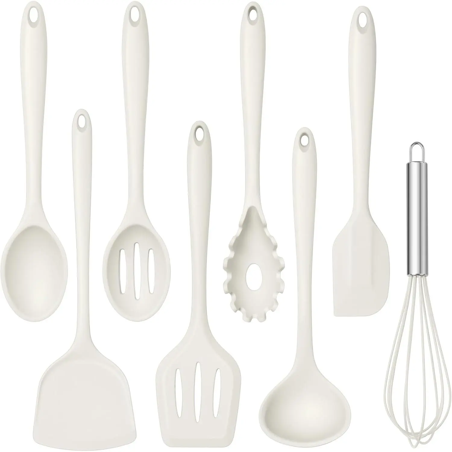 8 count Silicone Cooking Utensils - 446?F Heat Resistant Kitchen Silicon Utensils Set, Turner, Spatula, Spoon, Whisk, Kitchen Cooking Gadgets Tools for Nonstick Cookware, Dishwasher Safe-White