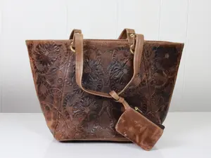 Women's Genuine Leather Embossed Floral Handbag