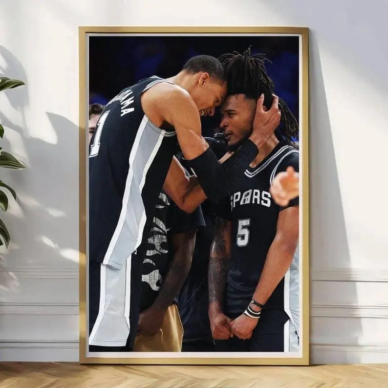 Retro Victor Wembanyama-Stephon Castle Spurs Duo Basketball Photo Poster, Eco-Friendly Resin-Coated Sustainable Paper Print, Kid Room Home Decor Wall Decoration