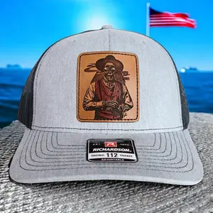 Doc Holliday Say When Cowboy Skull Trucker Hat, Western Vintage Leather Patch Cap, Tombstone Inspired Outlaw Hat, Richardson 112 Old West Style