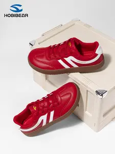 Hobibear New Leather Wide Head Shoes for Women, Flat Casual German Training Shoes, Lace-Up Lightweight Vintage Sports Shoes, Casual Walking Sneakers