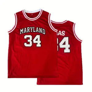 Maryland Jersey #34 Men's Stylish Comfy Basketball Top Classic Letter & Number Embroidered Sleeveless Breathable Tank Top for Training & Sports Workout Sportswear