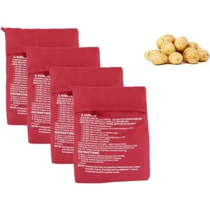 4PCS Red Reusable Washable Fabric Microwave Potato Bag Cooker Pouch Bake Potatoes in Just 4 Minutes