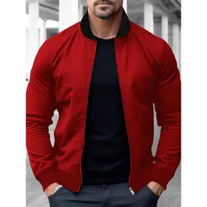Men's Lightweight Casual Jacket with Stand Collar - Loose Fit Zippered Pockets, Solid Color Spring/Fall Coat for Casual Attire & Light Exercise, Lightweight Jacket