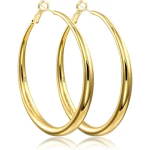 Sterling Silver Hoop Earrings - Hypoallergenic, Lightweight, Chunky, 14K Real Gold Plated, Big Large Hoops for Women