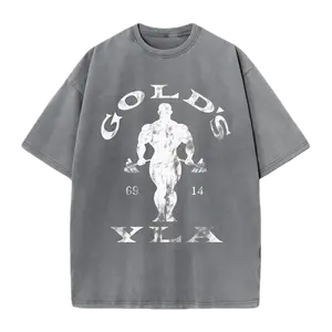 Gym Motivation Design With Golden Lettering Weightlifting Art Print Washed T Shirt 230gsm Round Neck All Season Fitness Shirt Training Gear Sporty Durable Performance Wear Casual Ath Vintage Crewneck Distressed Tshirt