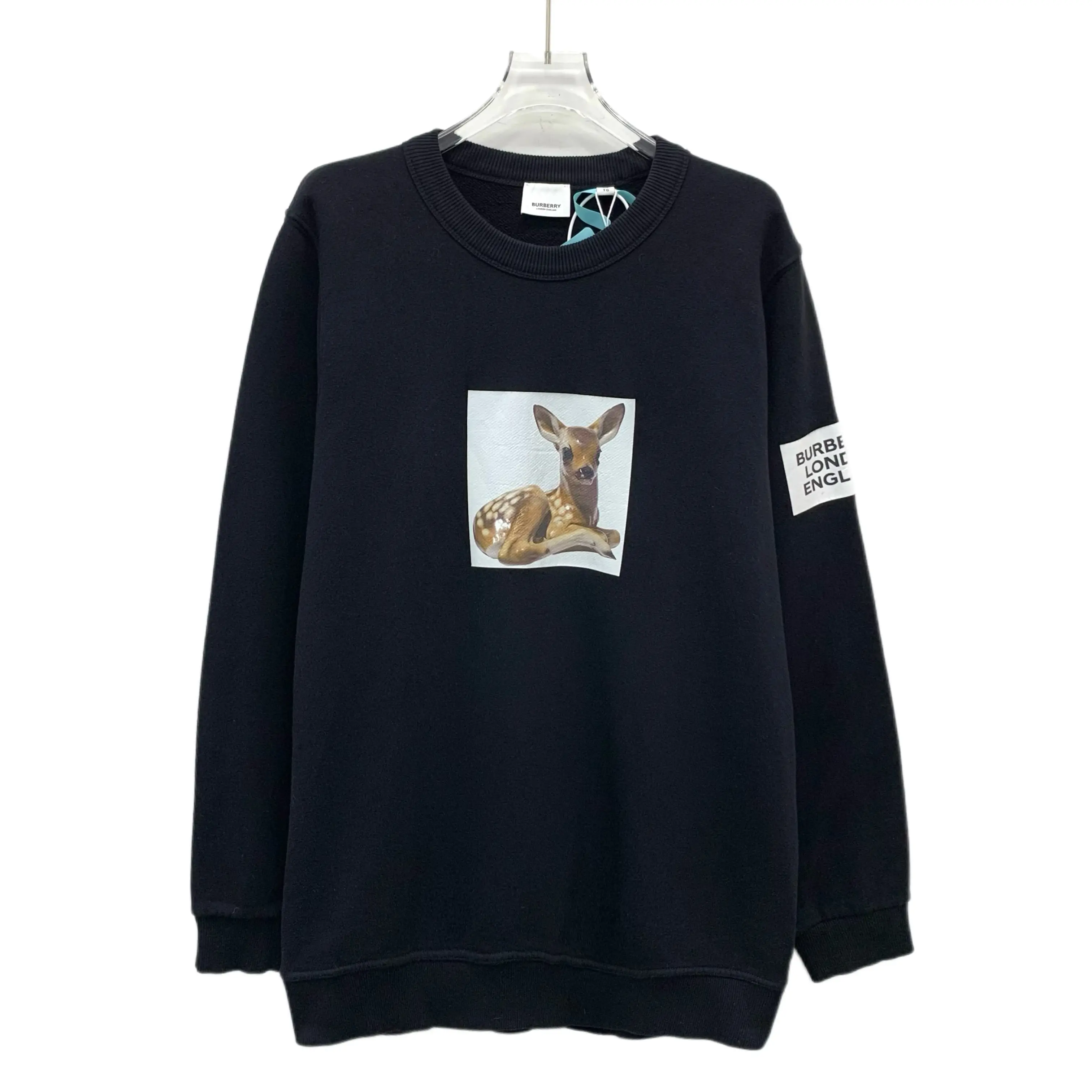 RDLT - Burberry Black Deer Slogan Print Cotton Crewneck Sweatshirt Size XL