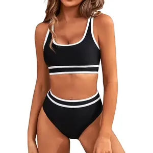 2026 Women's Halter Bikini Set, Wireless Adjustable Strap Swim Top & High Cut Bottom, Elastic Slim Fit Two-Piece Swimwear for Beach Vacation & Pool Party