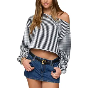 Women Off Shoulder Sweater Polka Dot Long Batwing Sleeve Oversized Knit Pullover Fall Cute Loose Cropped Tops