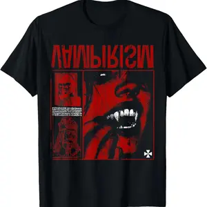 100% COTTON Dark Gothic Black and Red Vampire Grunge Streetwear T-Shirt Bloody Vampire Gothic T-Shirt Red Black Grunge Dark Aesthetic Punk Streetwear
