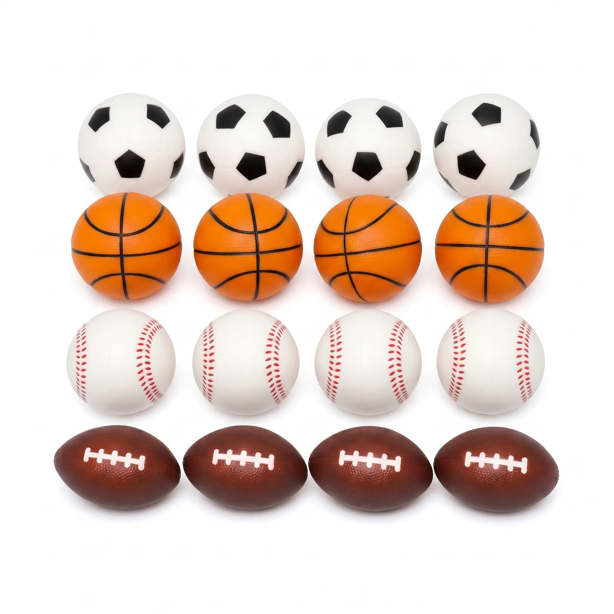 Emoin 24pc Soft PU Sport-Themed Squeeze Balls (Soccer, Basketball, Baseball, Football) - Stress Relief Fidget, Soft Sensory Fidget, Decompression Squeeze, Unisex Classroom Rewards Toys, Sensory Pressure Ball