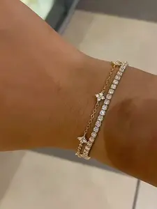 Women's Bracelet Set, Boho Beach Style, Copper Zircon Lucky Clover Chain, Bling Tennis Bracelets, Casual All-Season Jewelry Gift