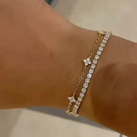 Women's Bracelet Set, Boho Beach Style, Copper Zircon Lucky Clover Chain, Bling Tennis Bracelets, Casual All-Season Jewelry Gift, Trendy Jewelry, Bracelet Bundle