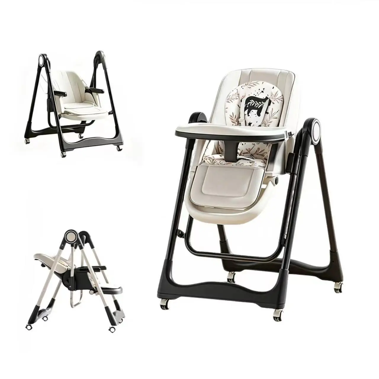 4-in-1 Convertible Baby High Chair, Multifunctional Infant Dining Chair with Multi-Gear Adjustable Backrest, Footrest & Tray, Smart Early Education Touch Control Baby Feeding Chair for Toddlers