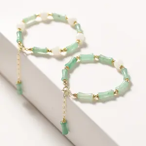 Women's New Chinese Style Hetian Jade-Green Aventurine Jade Bracelet Bangle, Gold-Plated Copper National Fashion Costume Jewelry