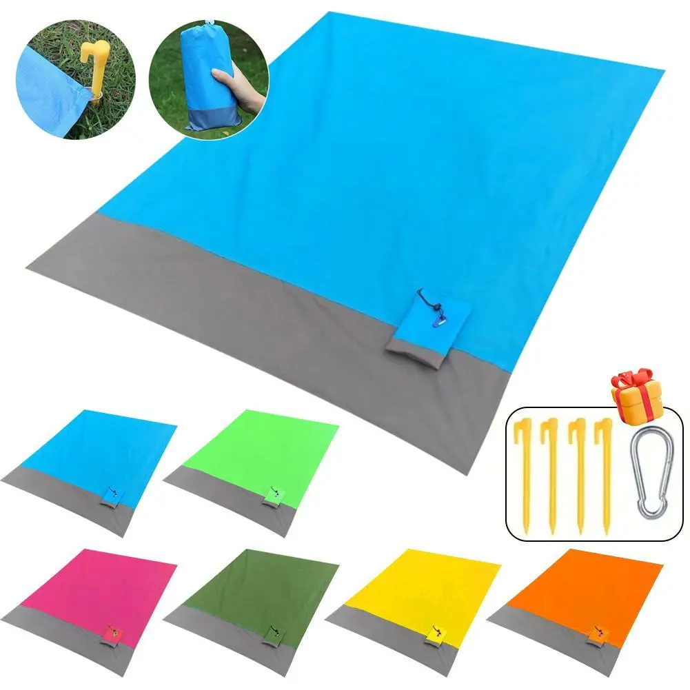 Oblong Parachute Fabric Beach Blanket 75"x55" - Waterproof, Sandproof, Oversized Lightweight Kids/Teenagers Camping Picnic Travel Supplies - Easy to Clean, Fits 1-4 Adults, summerwins