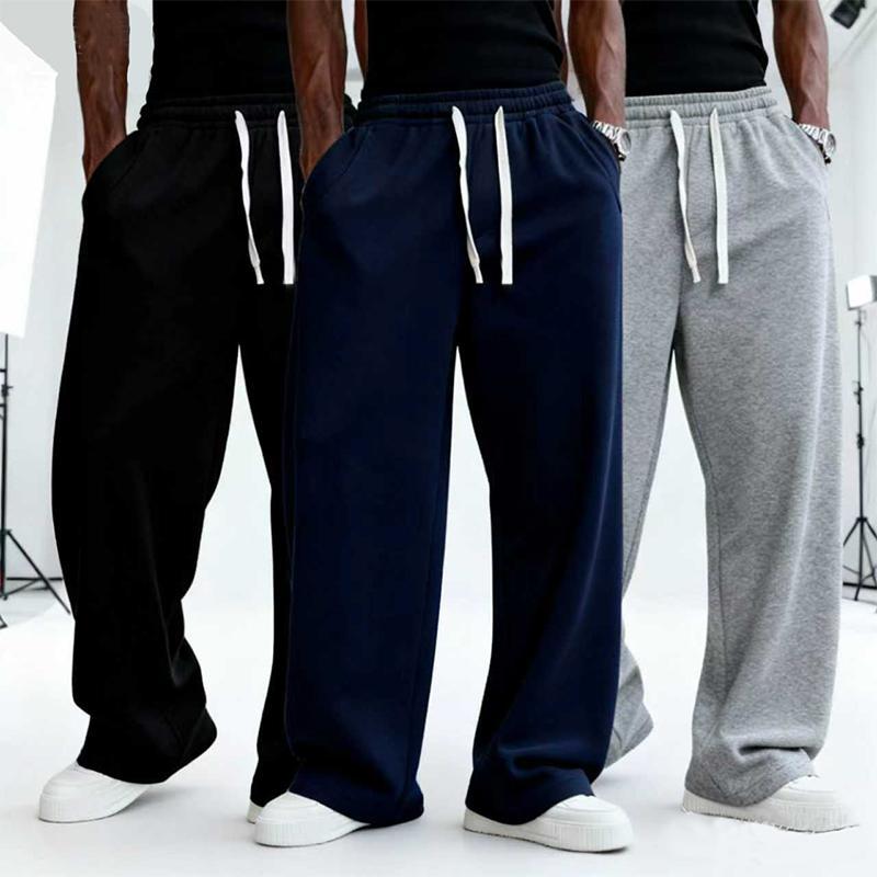 Casual Loose Drawstring Pants, Comfortable Fleece Fabric, Elastic Waistband with Drawstring Design, Suitable for Casual Gatherings, Street Style, and Everyday Wear, Stylish Casual Long Pants, an Ideal Choice for Autumn and Winter.