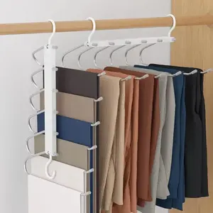 6-Tier Space-Saving Pants Hanger (1/2 Packs Optional) - Metal Anti-Slip All-in-One Organizer | Closet Storage Must-Have, Ideal Gift for Hanging Pants, Jeans, Leggings, Dress Pants, Skirts & Scarves