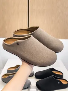 Unisex Casual Slip-On Shoes, Synthetic Material with Stripes, Thick Rubber Sole, Low-Top Round Toe Design, All Season Wear