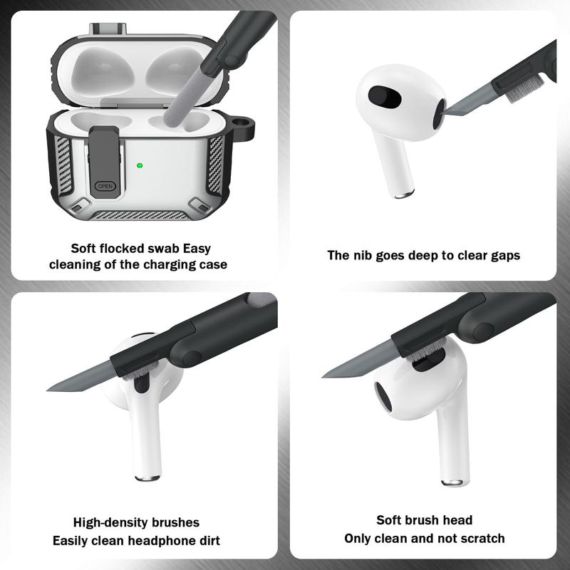 AirPods Pro 3 Generation Case Cover with Cleaner Kit, Military Hard Shell Protective Armor with Lock for AirPod Gen 3 Charging Case 2021,Front LED Visible,White