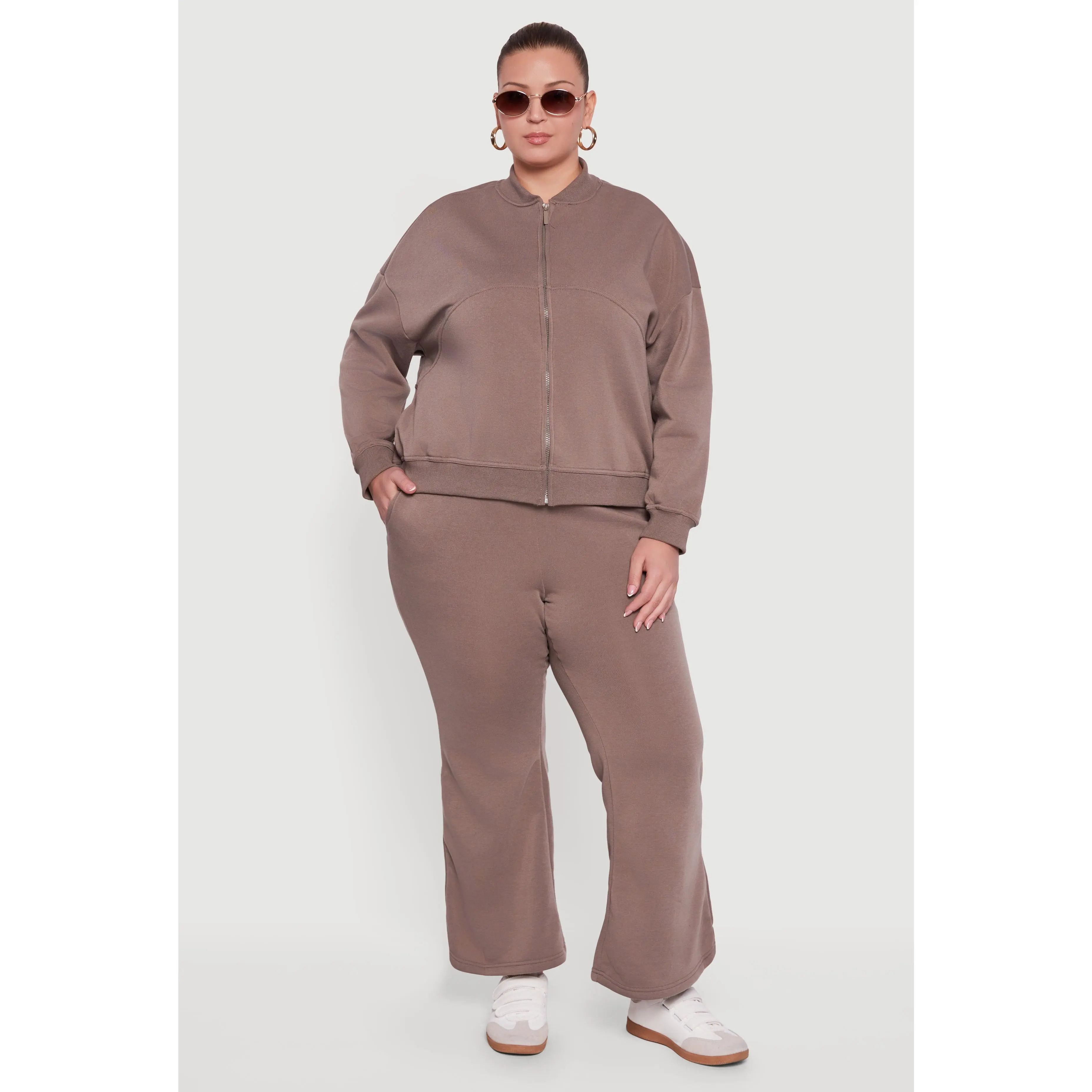 Plus Size Fleece Lined High Waisted Flare Leg Sweatpants