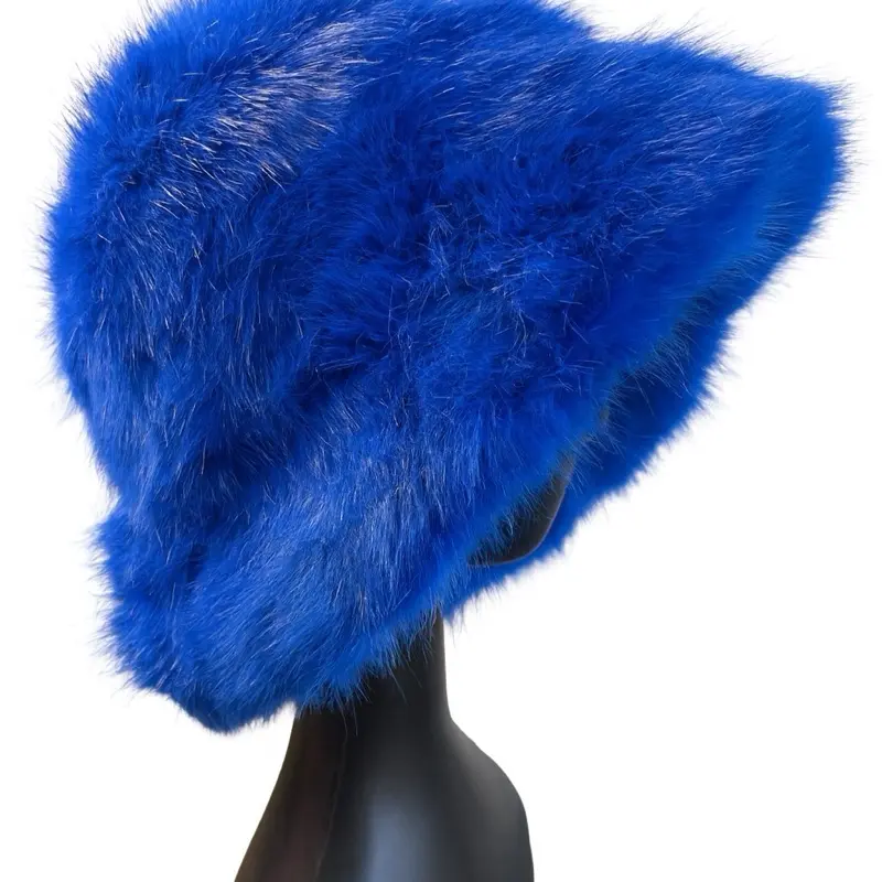 Glacier Blue Bucket Hat - Soft Faux Fur with Wide Brim for Stylish Comfort