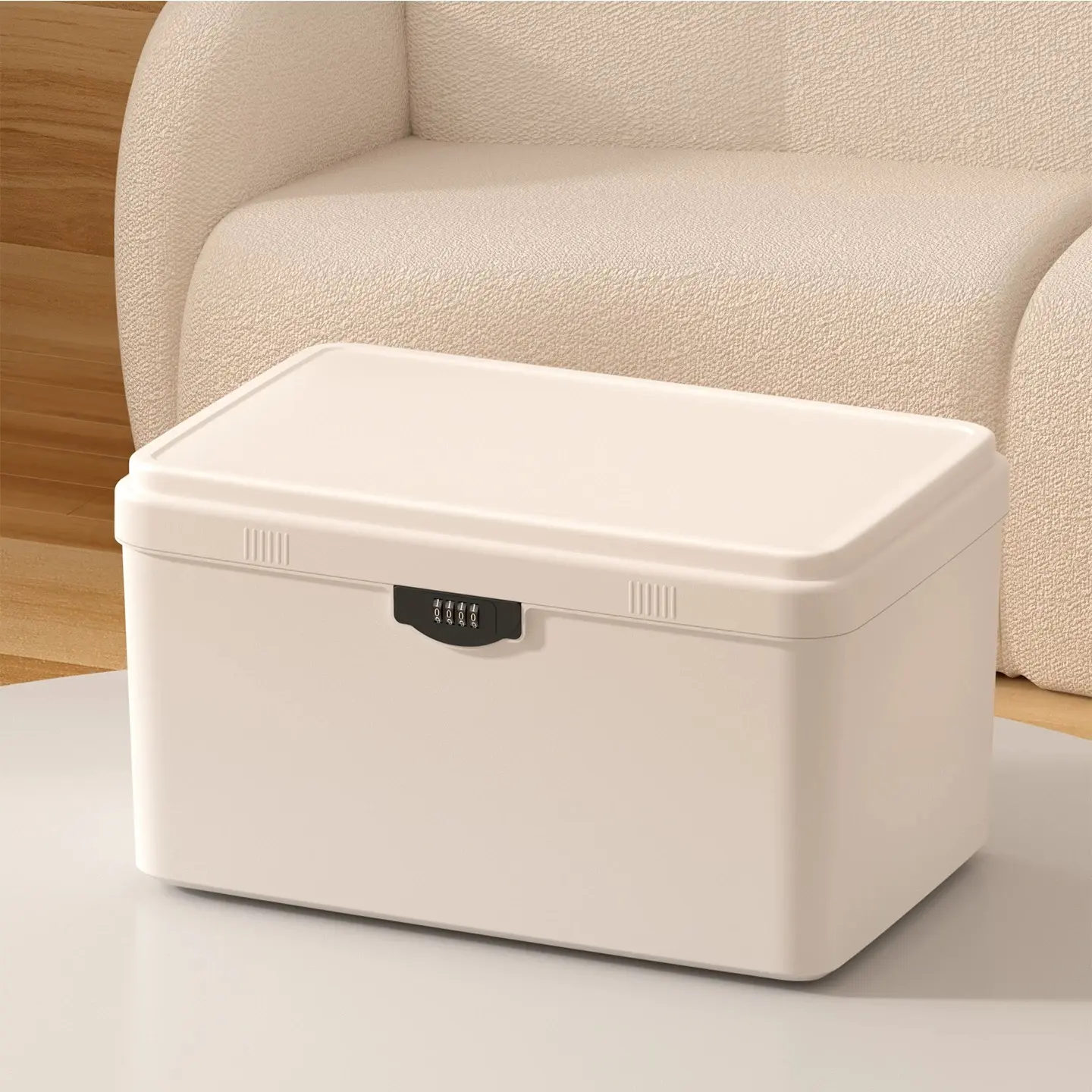 Minimal Cream White Locked Storage Bin, Safe Organizer for Certificates, Jewelry & Personal Belongings