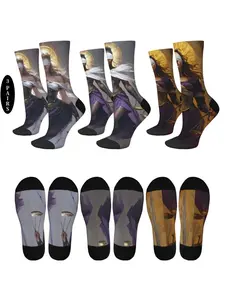 Harajuku Style Balance Justice Goddess Print Mid-Calf Socks (3 Pairs) - Casual, Creative, Trendy, Fantasy, Unisex, Soft, Comfortable, Warm, Breathable, Non-Slip, Crew Socks, Couple Socks, Everyday Wear, Versatile Socks, Sports, Travel, Party,Holiday Gifts