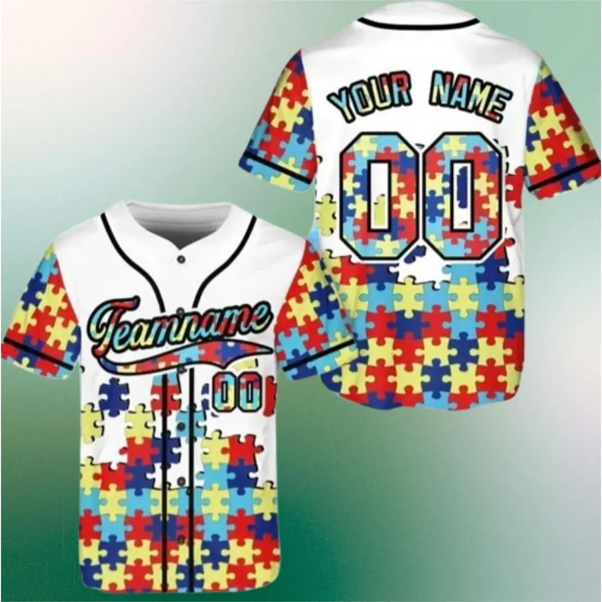 Personalized Autism Awareness Baseball Jersey, Custom Name and number Puzzle Autism Baseball Jersey, Autism Support Baseball