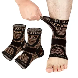 1 Pair Copper Ankle Support Sleeves Unisex Moisture Wicking with Arch Heel Stabilization Ideal for Basketball Tennis Running, Brace, Ankle Pain Relief, Moisture-Wick