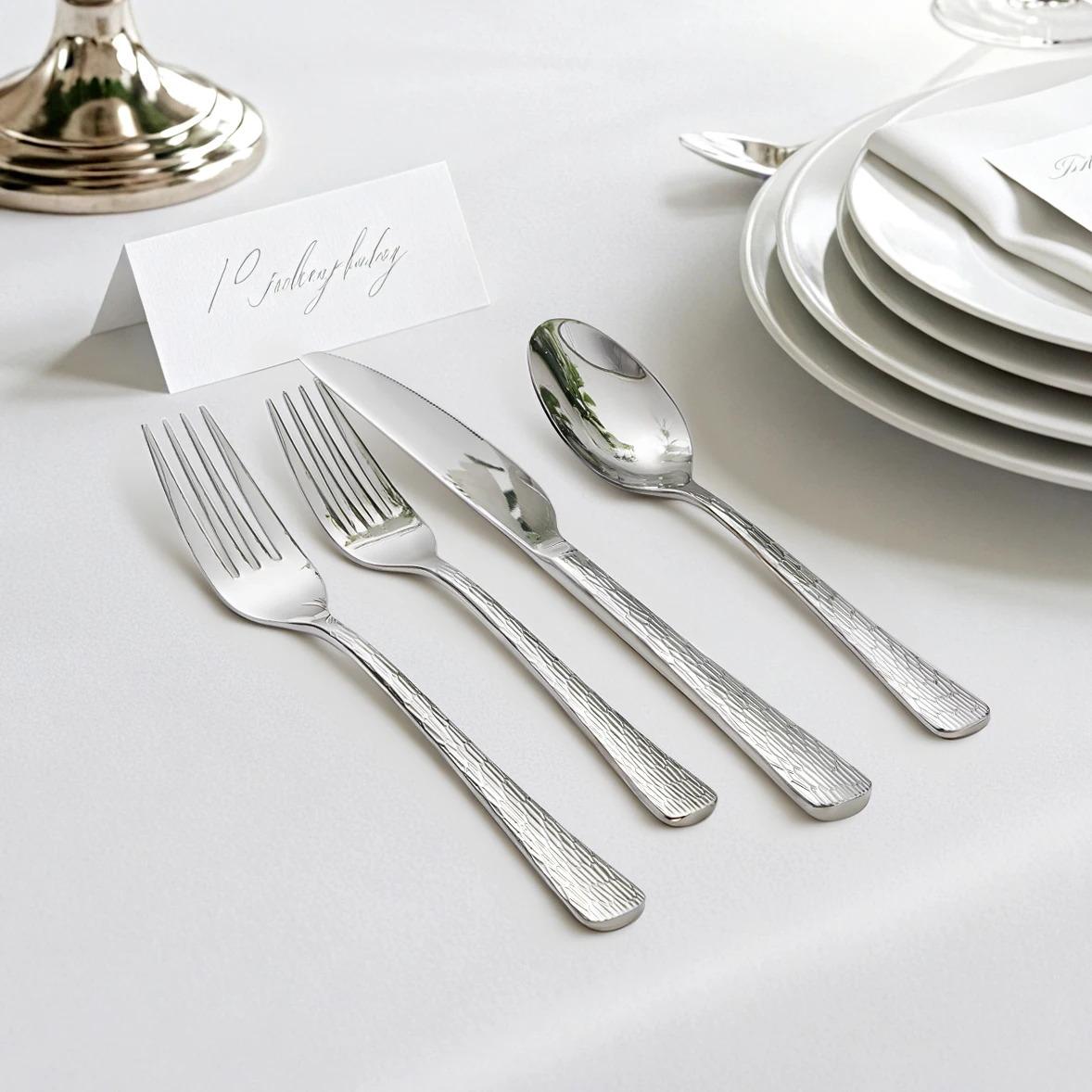 Heavy Duty Stainless Steel Hammered Handle Flatware 20 Pieces Silverware Set