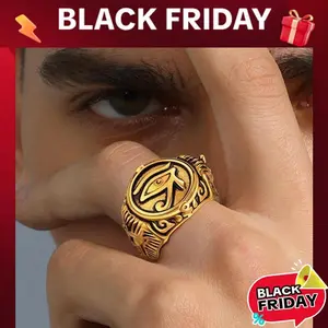 Egyptian Eyes of Ra Ring Ankh Signet Chunky Ring Ancient Egyptians Symbol Wadjet Eye Protection Retro Vintage Ring Jewelry for Men WomenGift