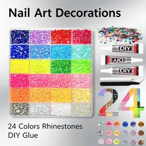 24 Color Resin Jelly Rhinestones, Rainbow Gems with Glue and Tweezers, DIY Craft Supplies, Nail Art Decor, Mother's Day Gift，Nail Art Rhinestones / Flatback / 24Colors / with Tools / DIY Nail Design