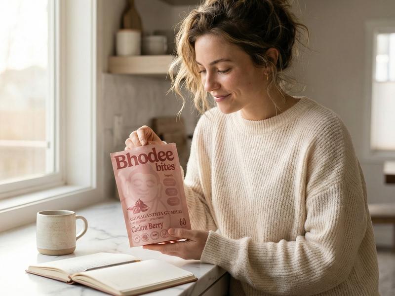 Bhodee Bites Ashwagandha Vitamin Gummies Chakra Berry Flavored 60 Count for Calm Focus & Stress Relief with Tart Cherry & L-Theanine Brain Boost Supplement Natural Fuel Supplements